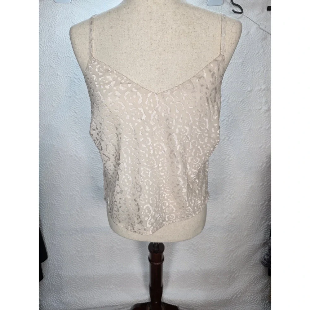 Good American Burnout Satin Cami Women Size 1 Ivory NWT GWT0052 Animal Print Top